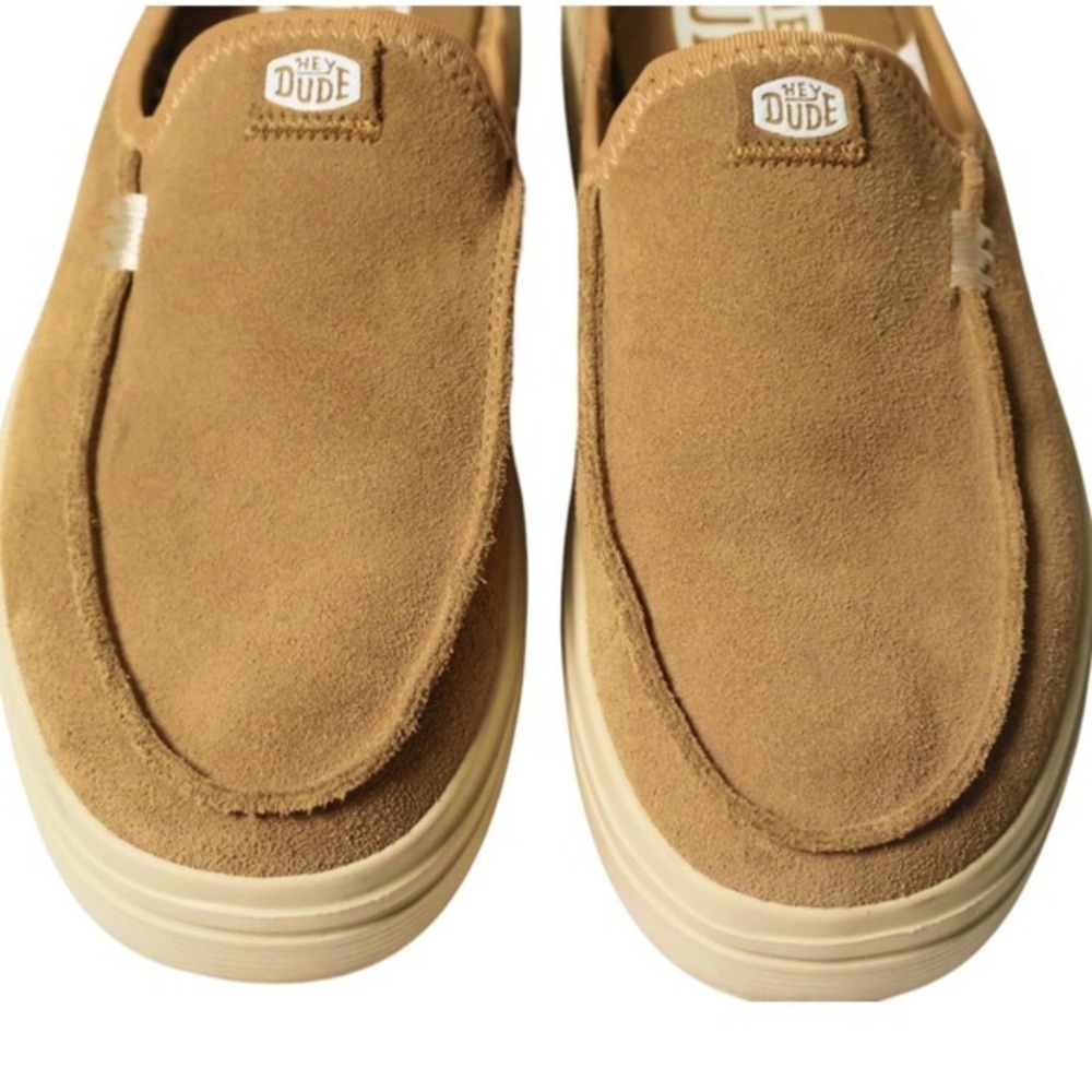 HEY DUDE Austin Lift Classic Tan Suede Platform Mule Slip On Clogs Size 7 - Picture 4 of 13